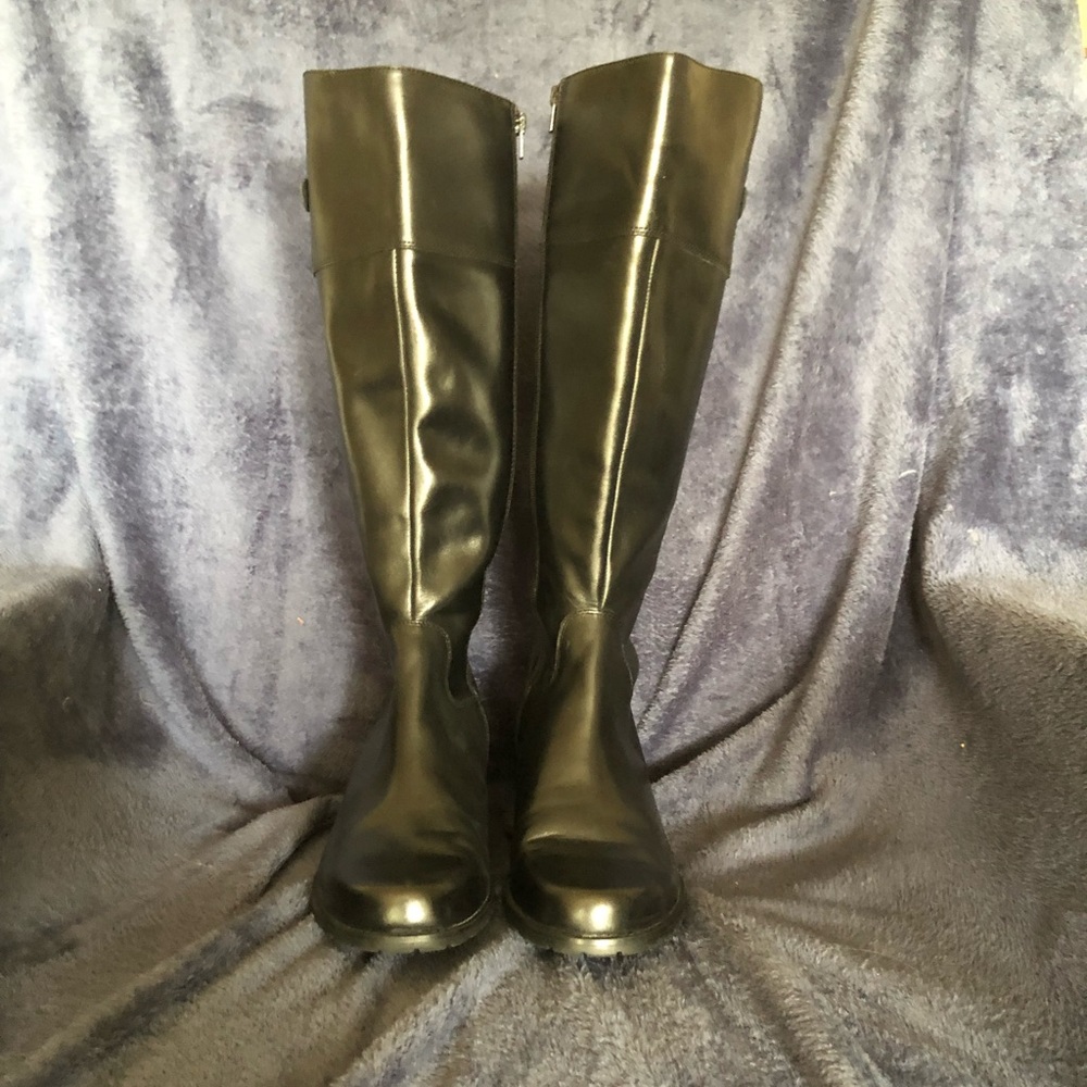 Anne Klein black leather boots.